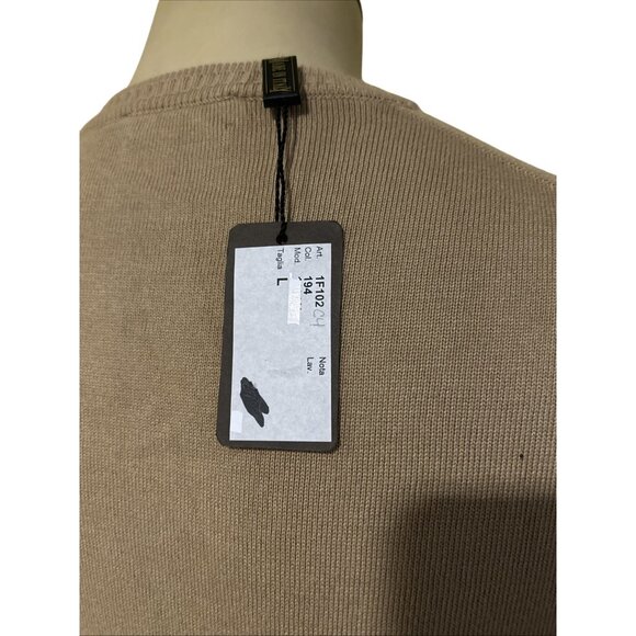 New Mens Cotton Viscose Pullover Crew Neck Puntodue Sweater Large Tan New Italy - Picture 5 of 5
